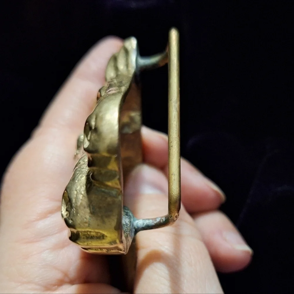 Solid Brass 2 Horse Head Belt Buckle